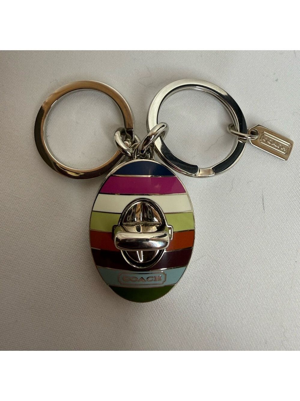 ❤️ COACH LEGACY STRIPE TURLOCK VALET KEYCHAIN - Picture 4 of 16